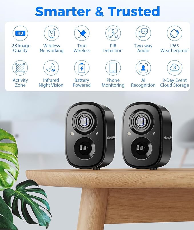 2K Wireless Security Cameras - Outdoor WiFi Security Cameras Color Night Vision, AI/PIR Detection, 2-Way Talk, Cloud/SD, Weatherproof, Battery Powered Outdoor Cameras (White2)