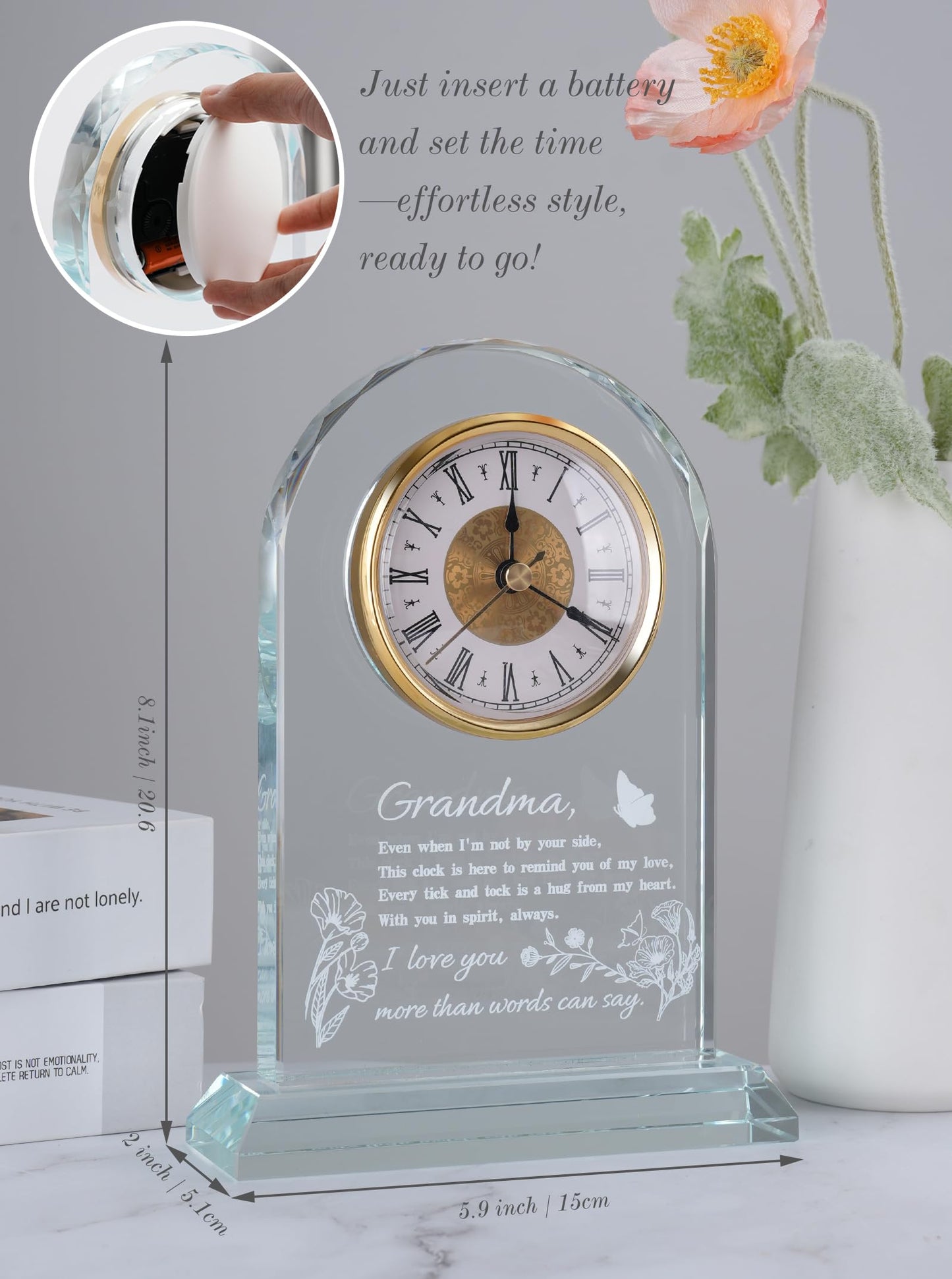 WinTaim Grandma Glass Clock Gift from Granddaughter or Grandson - Unique Grandmother Gift Ideas for Great Grandma Birthday, Christmas, Thanksgiving