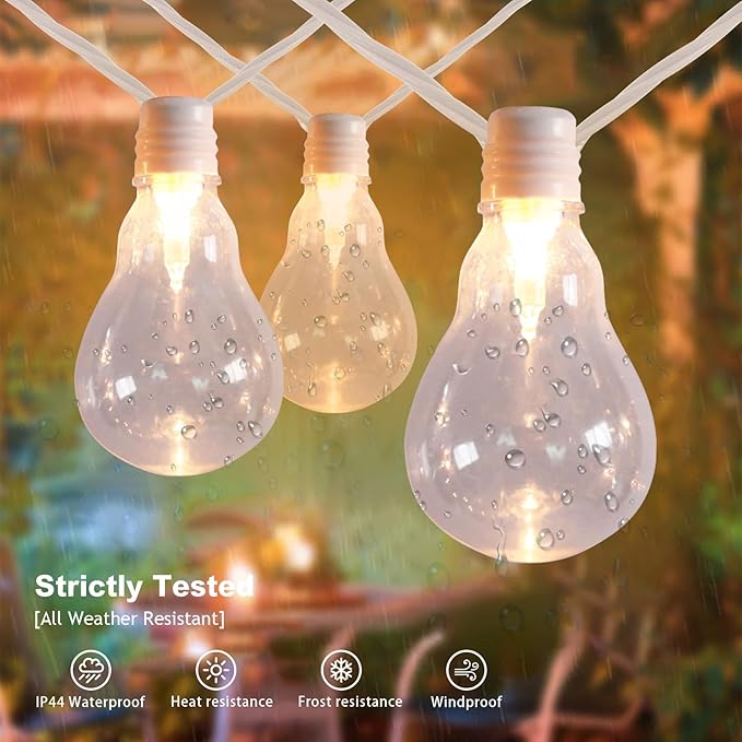 Afirst White Outdoor String Lights Waterproof with 35 LED Bulbs, 15ft Patio Lights for Garden, Backyard, Porch, Holiday (White)