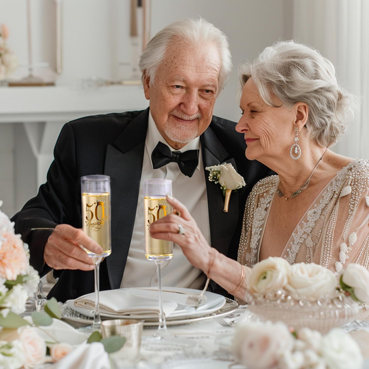 iooiluxry 50th Wedding Anniversary Champagne Flutes Gifts for 50th Anniversary Decorations, 50th Anniversary Wedding Gifts for Parents