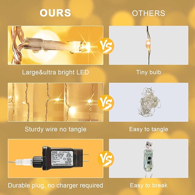 JMEXSUSS 300 LED Remote Control Curtain Lights, Plug in Fairy Curtain Lights Outdoor, Window Wall Hanging String Lights for Bedroom Indoor Dorm Backdrop Wedding Party Patio Christmas Decor, Warm White