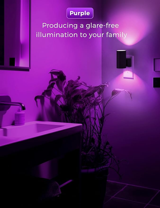L LOHAS LED [2 Pack] Halloween Purple Night Light, Light Plug in with Sensor, Adjustable Brightness, Dimmable Lights Decorative for Christmas, Holiday, Home Decor, Party Bathroom