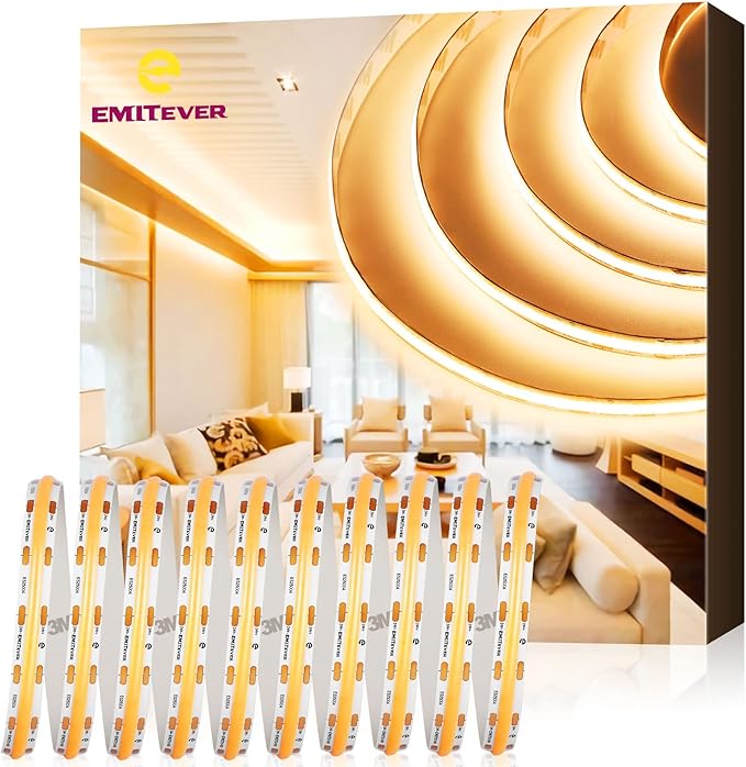 EMITEVER COB LED Strip Lights Warm White, 24V 2700K Tape Light Premium High Density 25ft, 300+Lumens/ft, 3600LEDs/Spool, Ra 90+, 3W/ft, UL Listed 5 Year Warranty (Power Supply Sold Separately)