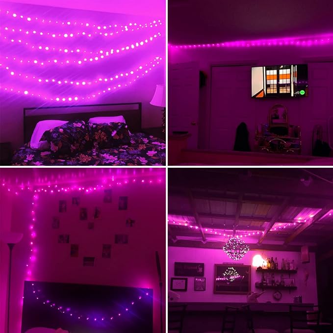 RUICHEN Plug in Fairy Lights with Switch, Waterproof 33 Ft 100 LED Silver Wire Starry String Firefly Lights for Christmas, Easter, Valentines Day, Parties, Wedding, Vases, Craft, Pink