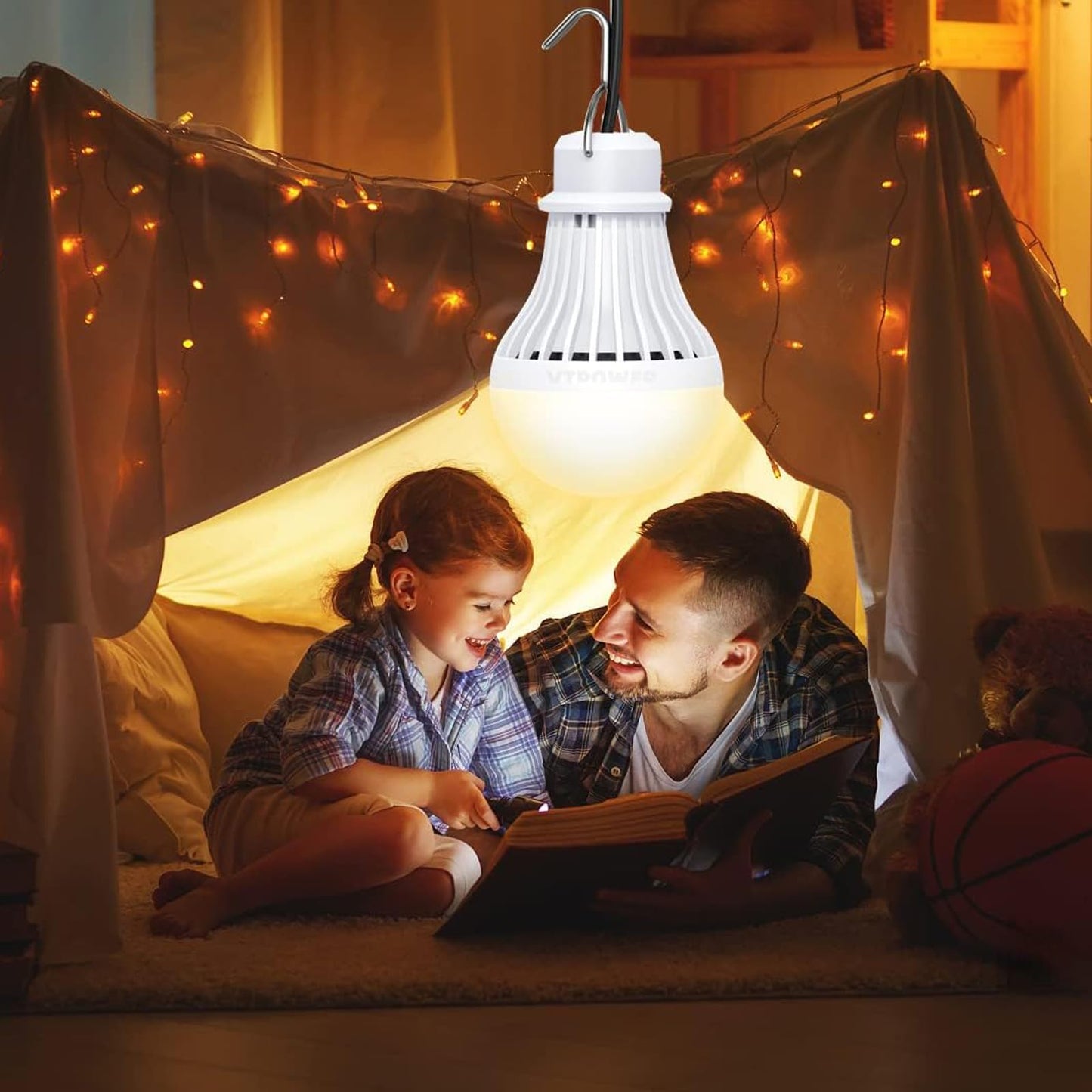 2 Pack USB LED Camping Lantern, 8.2 ft Extra Length Cord Tent Light with USB Y-Cable, Portable LED Bulb for Garage, Warehouse, Car, Truck, Fishing Boat, Room, Emergency Light, Warm