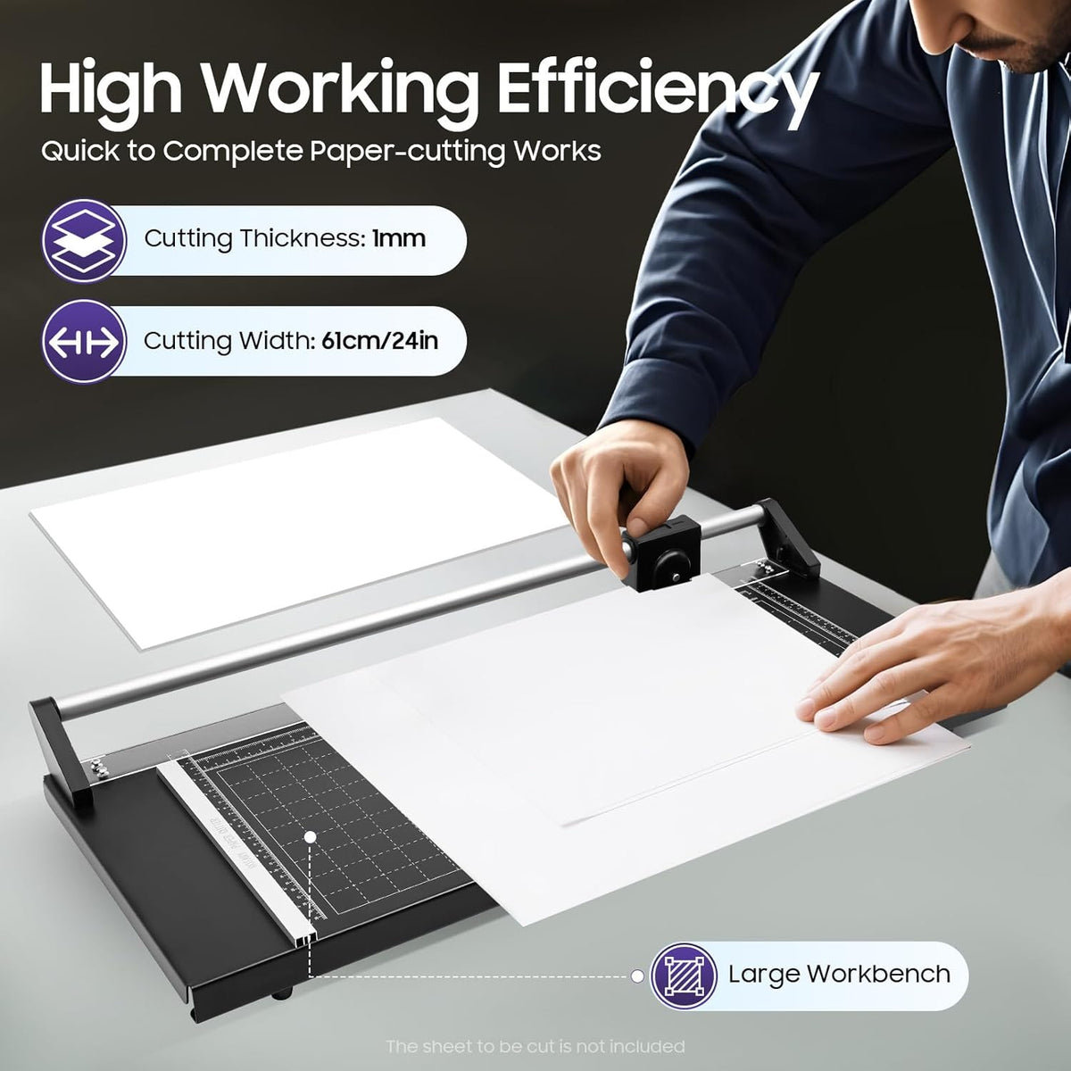 24" Professional Rotary Trimmer, Paper Cutter with Positioning Ruler & 2 Blades, 0-60° Angle Scale for Photo Sticker Shops, Offices
