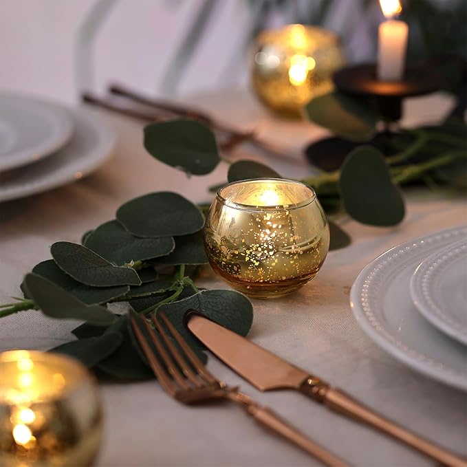 LAMORGIFT 12 Pcs Gold Votive Candle Holders -Gold Mercury Glass Candle Holders, Diwali Decorations for Home, Wedding Centerpieces for Tables, Christmas Tea Light Holders