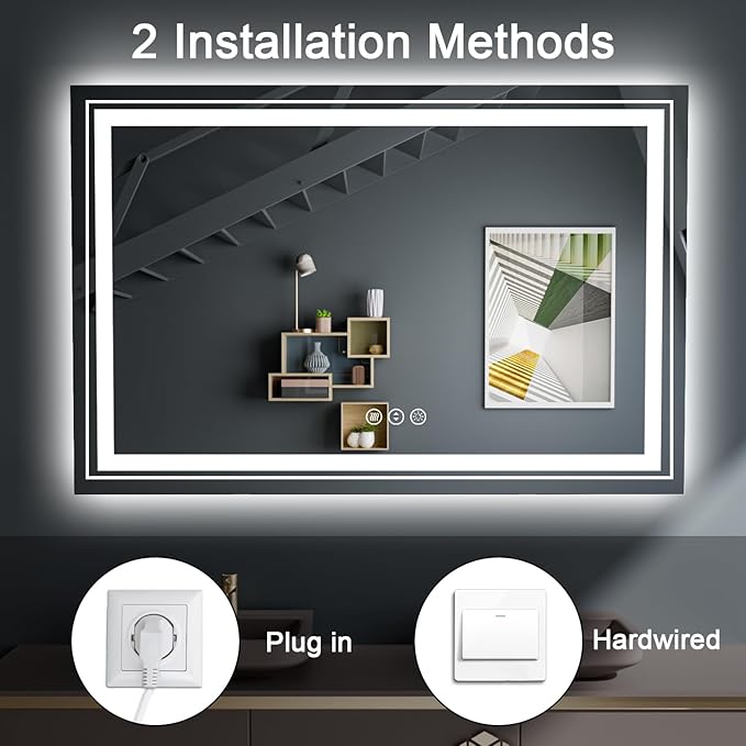 LED Bathroom Mirror, 84"x40" with Front and Backlit, Anti-Fog, Large Bathroom Vanity Mirror for Wall, Memory Function, Stepless Dimmable, Tempered Glass (Horizontal/Vertical)