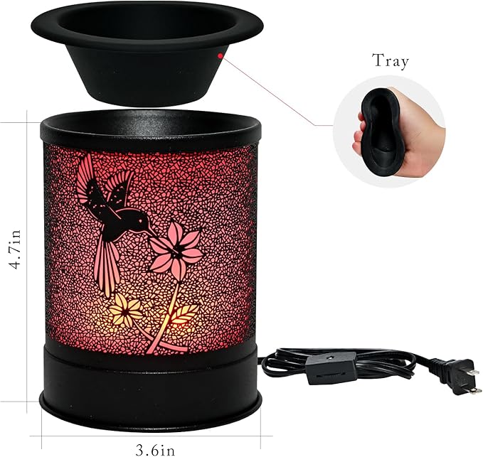 ASAWASA Metal Wax Warmer Electric,Wax Melt Warmer Candle Burner and Wax Melter with 7 Colorful Changing Lights & 1 Silicone Dishes for Office Home Decor(Colorful Hummingbird)
