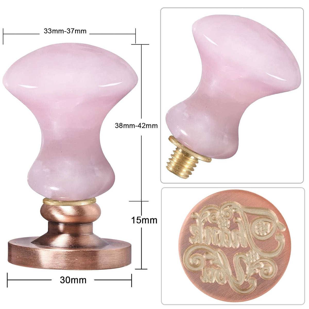 rockcloud Wax Seal Stamp Set, 4 Pieces Sealing Wax Stamps Copper Seals with 1 Rose Quartz Seal Handle for Cards Envelopes Invitation Decoration, Love Expressiont
