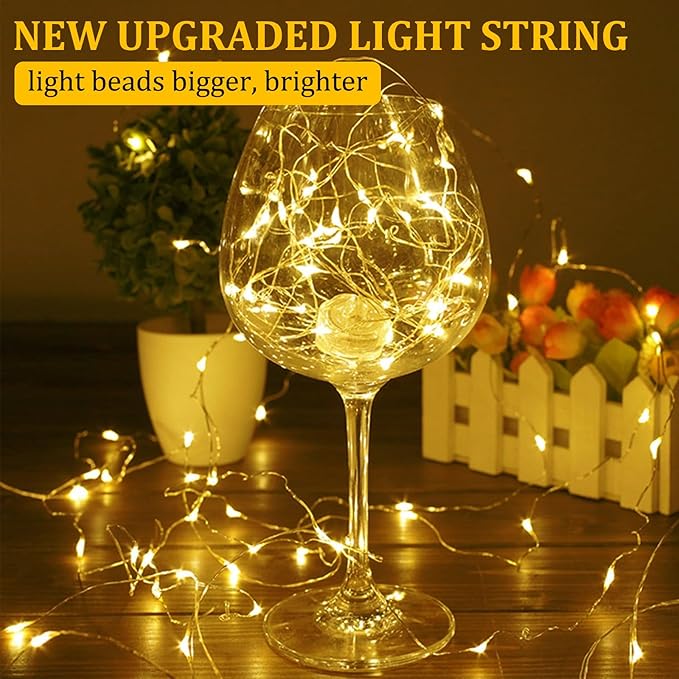 2 Pack Led Fairy Lights Battery Operated String Lights Waterproof Silver Wire 7 Feet 20 Led Firefly Starry Moon Lights for DIY Wedding Party Bedroom Patio Christmas