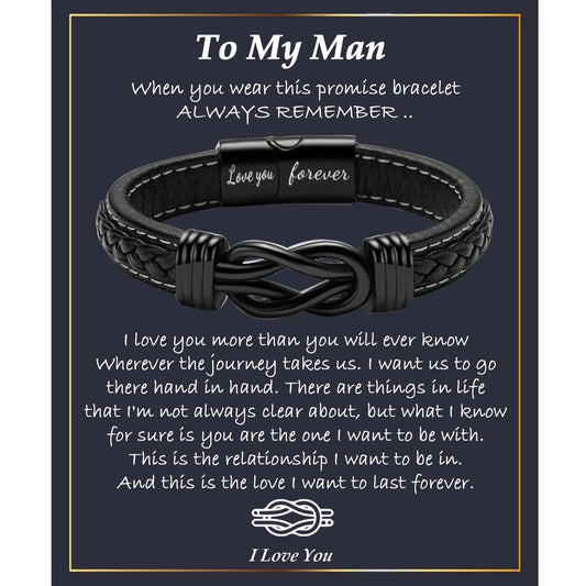 Gifts for Him Mens, Anniversary Fathers Day Birthday Cool Love Infinity Leather Cuff Bangle Bracelets Gifts To My Man Boyfriend Husband Fiance, Romantic I Love You Present for Valentines Christmas