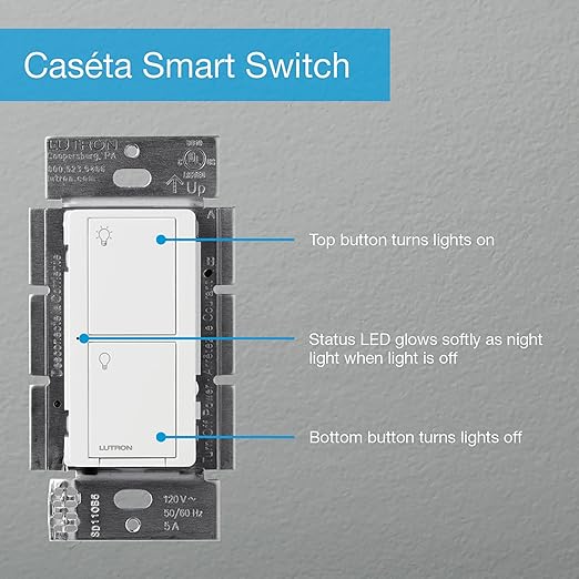 Lutron Caseta Original Smart Light Switch (Lutron Smart Hub Required), for Home, LED Lights, and Fans, 6 Amp, Single-Pole/3-Way, Neutral Required, PD-6ANS-BL, Black