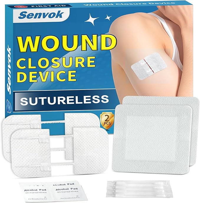 Zip Stitch Wound Closure Strips | 2-Pack Stitchless Butterfly Bandages | Adjustable Tension for Painless Laceration Repair, Post-Surgery Care & Emergency First Aid