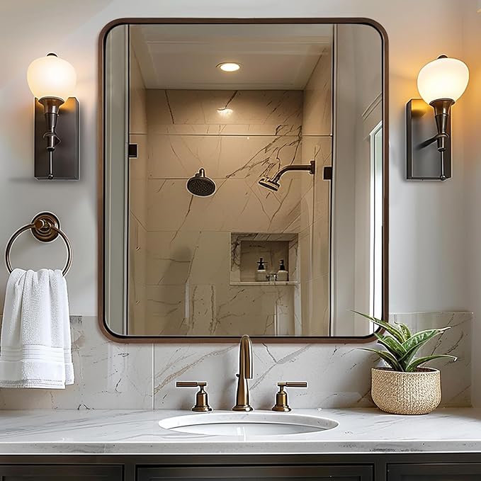 ANDY STAR 36x36 Inch Bronze Bathroom Mirror, Rounded Square Oil Rubbed Bronze Mirrors for Bathroom,Tube Metal Framed, 1’’ Deep Wall Mounted Vertically/Horizontal