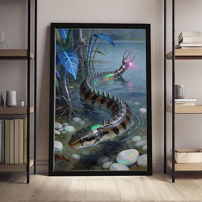Framed Futuristic Nature Wall Art for Modern Living Room Creative Sci Fi Style Interior Decor 16x24in