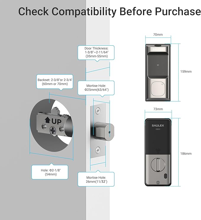 Saulex DB02 Smart Lock, Built-in Wi-Fi,5-in-1 Keyless Entry Front Door Lock, Keypad Deadbolts with App Control, Easy Installation,Auto-Unlock.