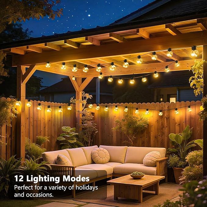Outdoor String Lights Battery Powered, 22ft 20 G40 Warm White & Multicolor LED Bulbs Hanging Patio Lights Dimmable with Timer & Remote, IP65 Waterproof for Indoor Backyard Balcony Decor