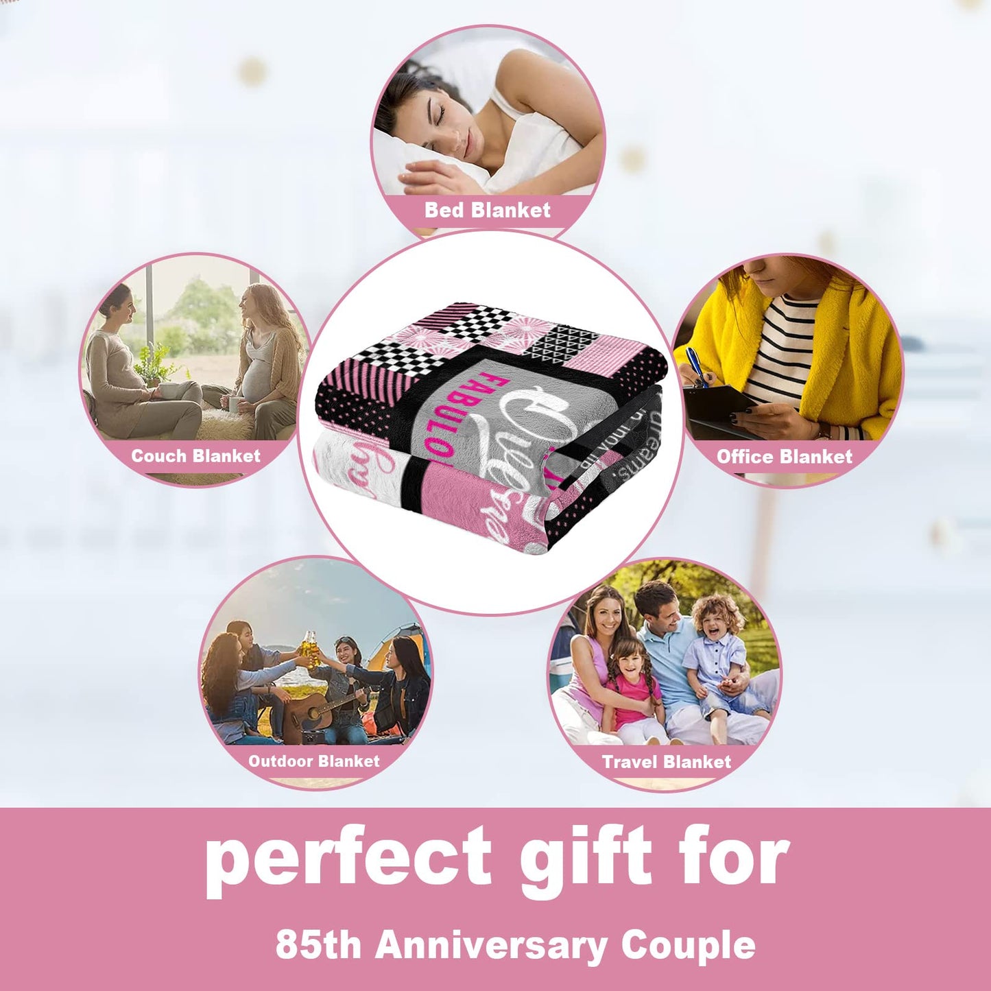 Atokker 85th Birthday Gifts for Women Blanket, 85th Birthday Party Decorations, Best Gifts for 85 Year Old Woman, Ideas for Mom Grandparents Throw Blanket 60"x50"