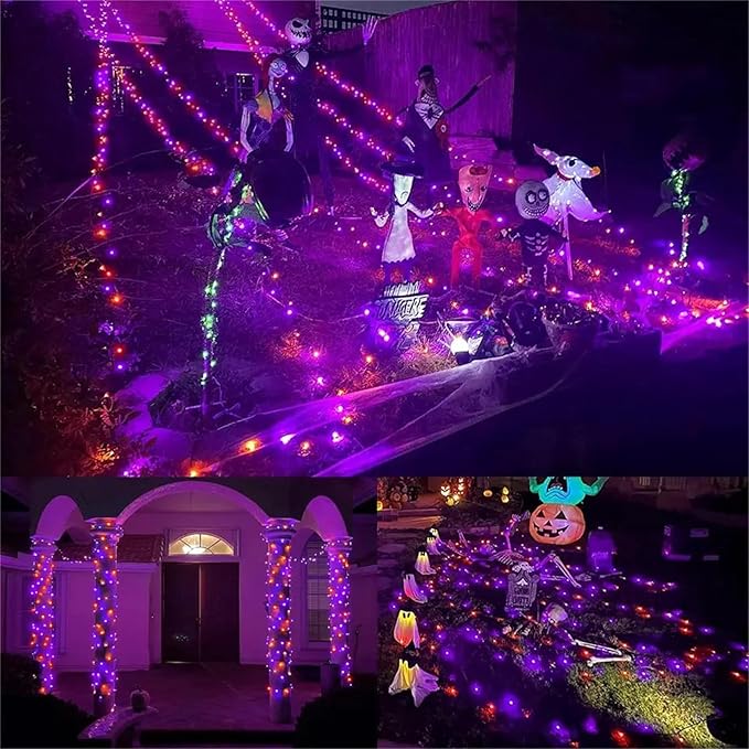 33Ft 100 LED String Lights, Orange & Purple Fairy Lights Battery Operated with Remote, Waterproof Twinkle Lights for Home Party Ghost Haunted House Indoor Outdoor Halloween Decorations