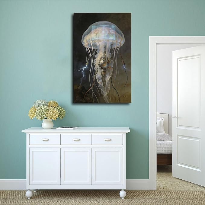 Framed Fantasy Wall Art for Living Room TV Wall Futuristic Tech Inspired Home Decor 24x36inch(60x90cm)