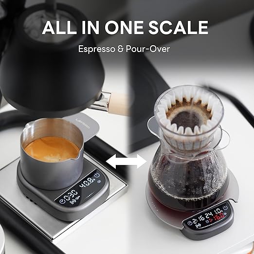 LAYBIRD MagAttach Modular Magnetic Coffee Scale with Timer, Espresso Scale for Pour Over Coffee, Flow Rate and Brew Ratio Display, Rechargeable Precision Scale