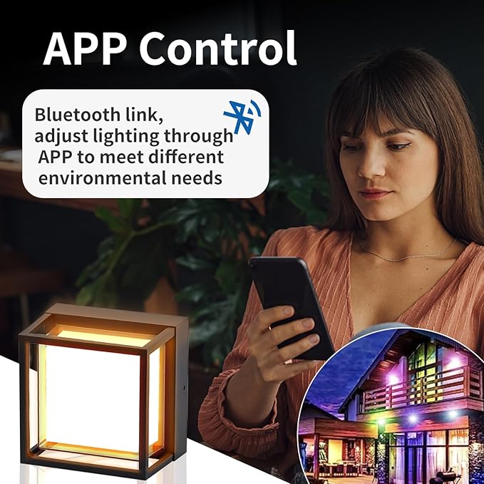 LANFU LED Smart Wall Sconce Light RGB Outside Light for House Patio,IP64 Waterproof Outdoor Wall Lights for House Patio Yards,Exterior Lights APP Control