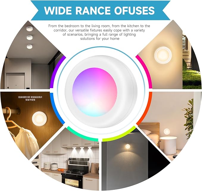 LED Puck Lights with Remote Control, Wireless Under Cabinet Lighting,Color Changing Lights with Dimmer and Timer, AAA Battery Operated Powered Push Night Lights (3 Pack White)