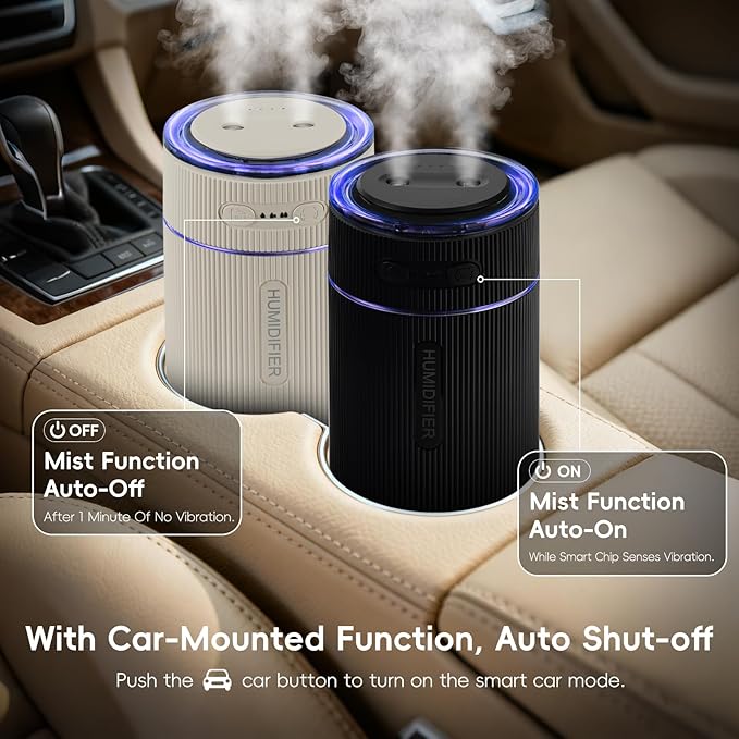 Portable Small Humidifiers for Travel, Mini Air Ultrasonic Humidifier with Filter Element - Cool Mist, Whisper Quiet, Nightlight, 350ML Tank, Car Modes, Perfect for Baby, Bedroom, Hotel, Desk, Plants
