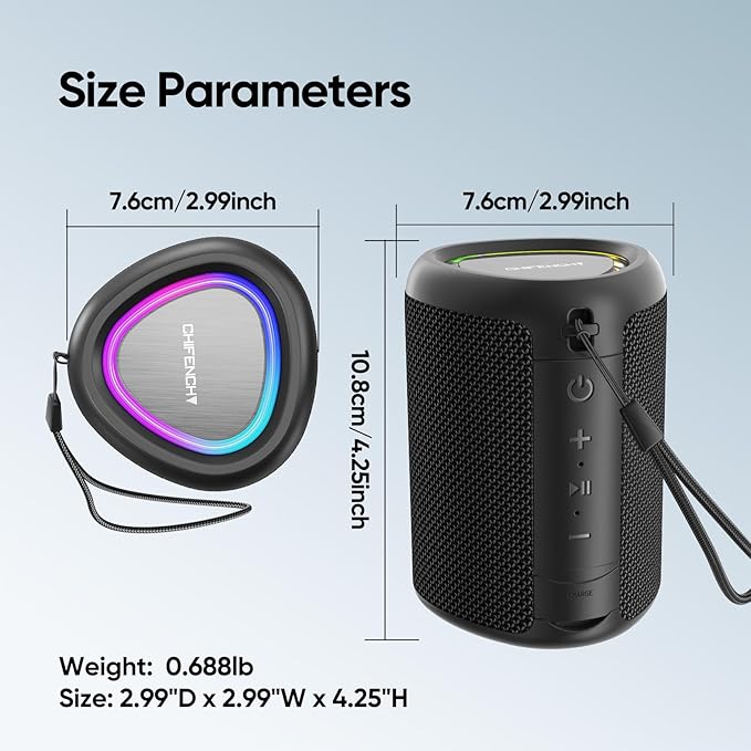 Portable Bluetooth Speaker Beach Vacation Essentials: Powerful Crystal Clear Sound/Dynamic Light/IPX5 Waterproof/All Day Playtime/BT 5.3/TWS Paring, Small Wireless Speaker for Outdoor|Travel|Camping