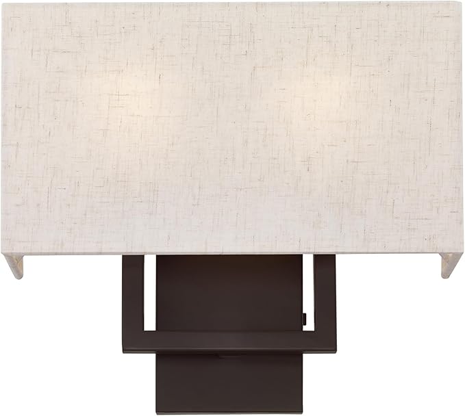 Livex Lighting 50994-07 Pierson Collection 2 Light Ada Wall Sconce, Oatmeal Fabric Outside, White Fabric Inside Hardback Shade, Bronze Finish