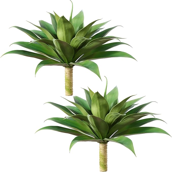 28in Fake Agave Plant Set, UV-Resistant Artificial Succulent for Indoor & Outdoor Use,Aesthetic Faux Plant for Home Decor, Office Housewarming Boho Room Decor, Set of 2