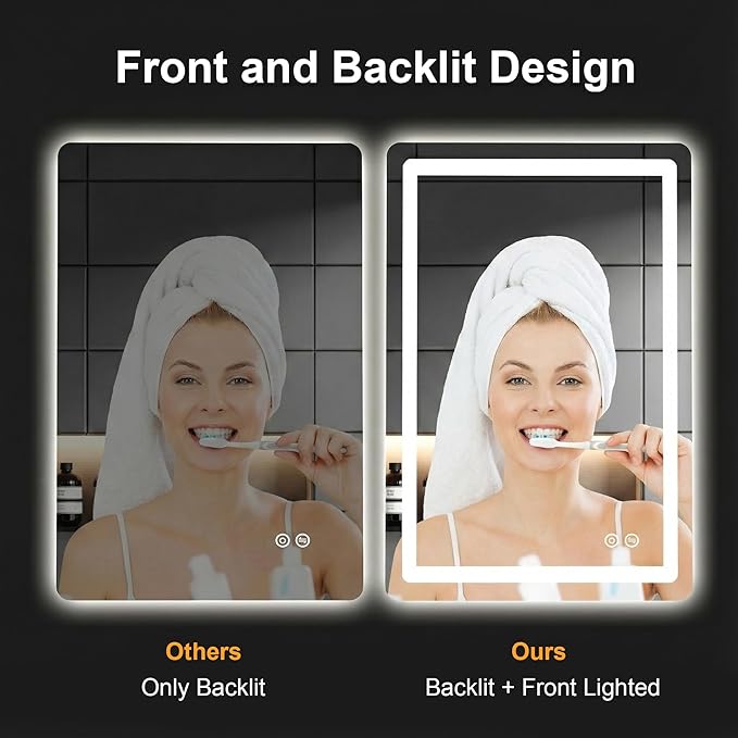 LED Bathroom Vanity Mirror with Light, 2pack 36"x24" Led Bathroom Vanity Mirror with Light for Wall, Anti-Fog, Dimmable 3 Colors, Memory Function, Backlit and Front Lit, Plug-in/Hardwired