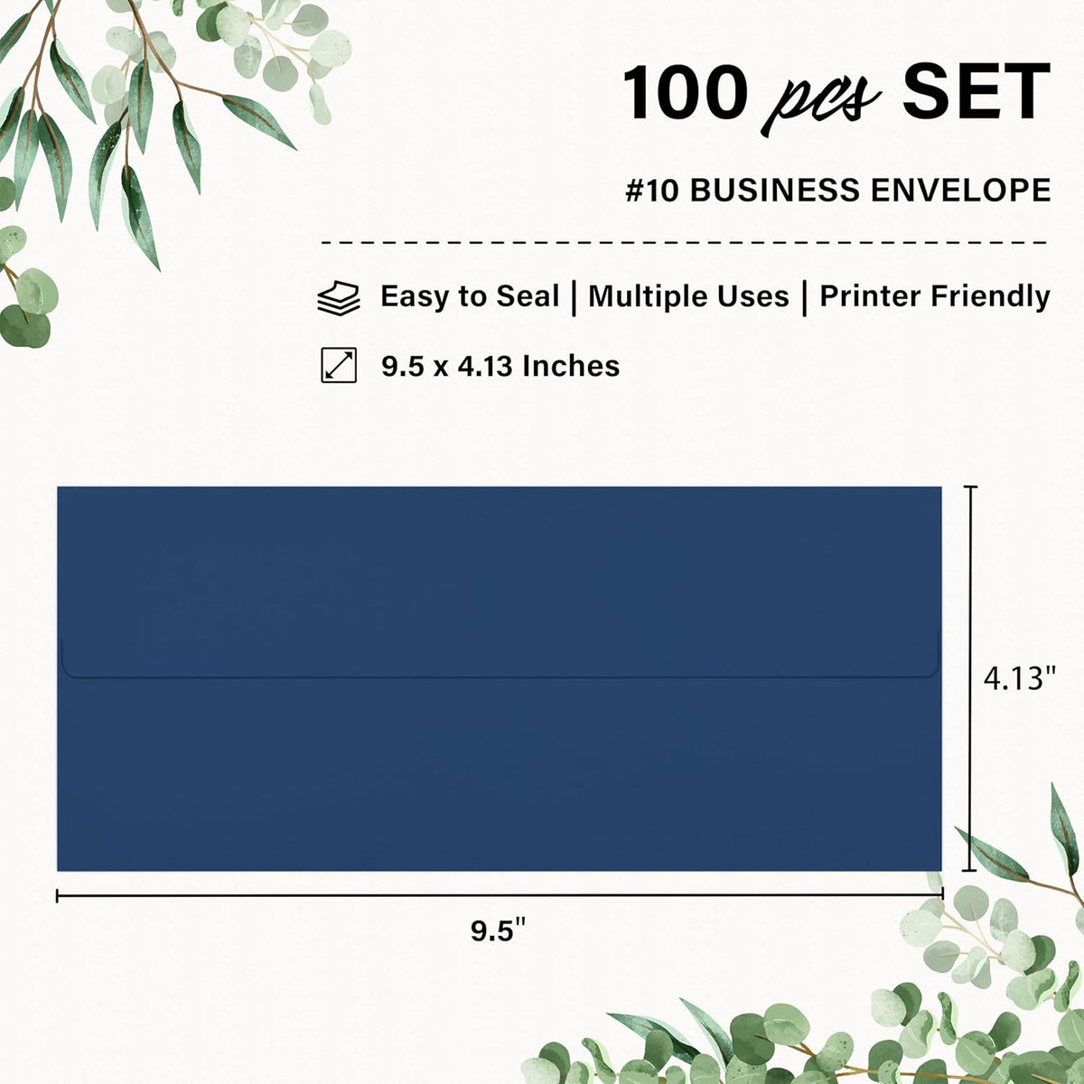 100 Pack #10 Business Envelopes, Self Seal Standard Navy Blue Envelopes for Secure Business & Legal Mailing, Office, Checks, Letter, Invoices, 4 1/8 x 9 1/2 Inches