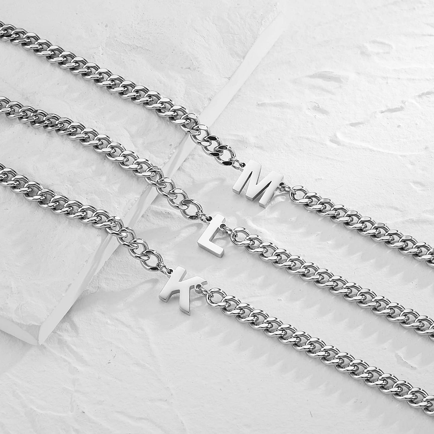 DuoDiner Letter K Necklace for Men Boy Silver Initial Pendant Cuban Link Chain Male Women Jewelry Collar Cadenas Para Hombres Him Boyfriend Gifts