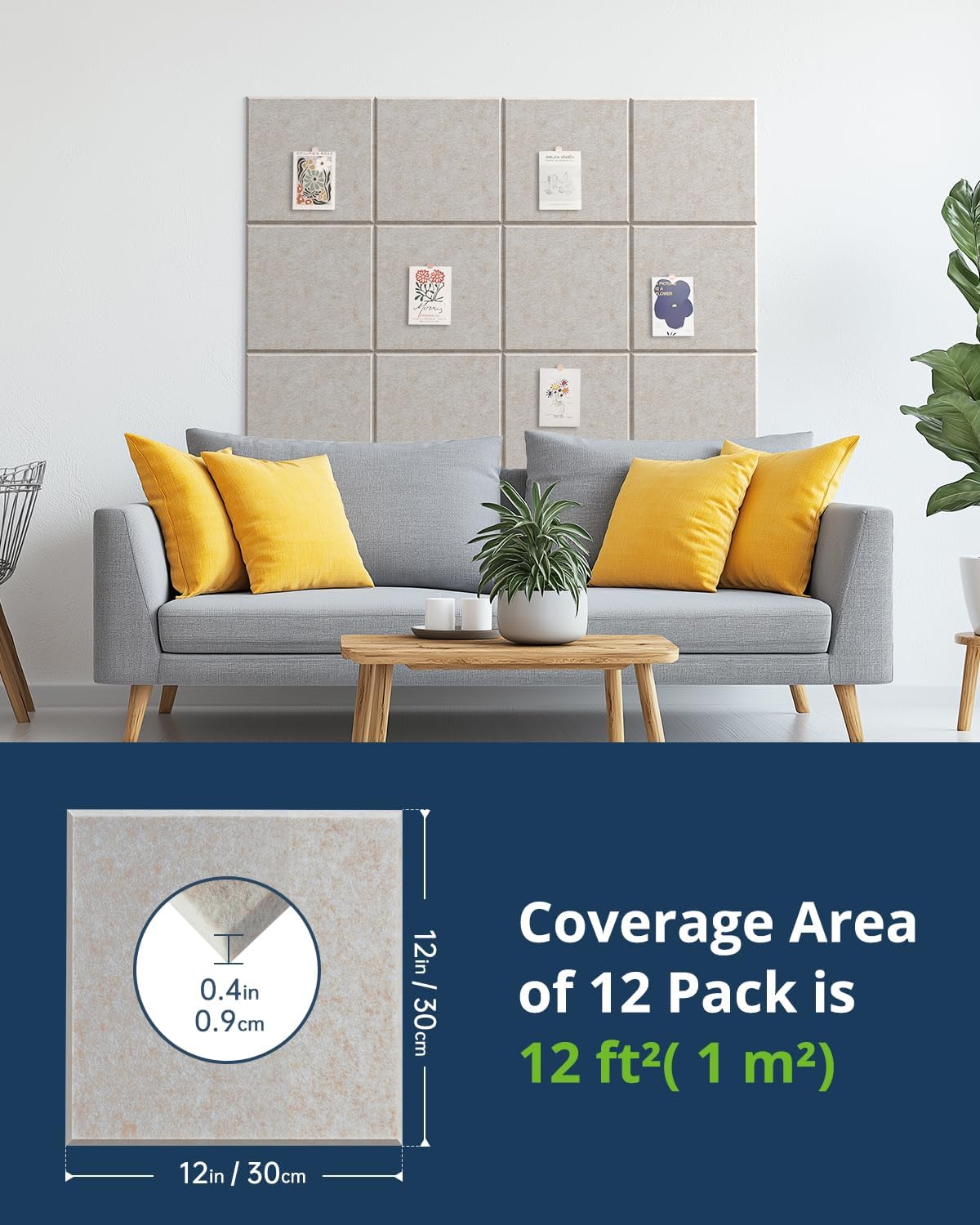 12 Pack Acoustic Panels Sound Absorbing 12"X12"X0.4" Self-adhesive Acoustic Panels High Density Sound Proof Panels for Walls, Door And Ceiling Beige