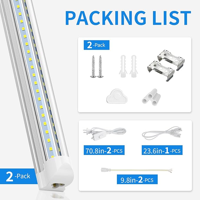CNSUNWAY LED Shop Light 2FT, 20W 3000LM, 3000K Warm White, T8 LED Tube Lights, Ceiling and Utility Shop Lights, Linkable Light Fixture for Room, Garage, Workbench, ETL Listed (Pack of 2)