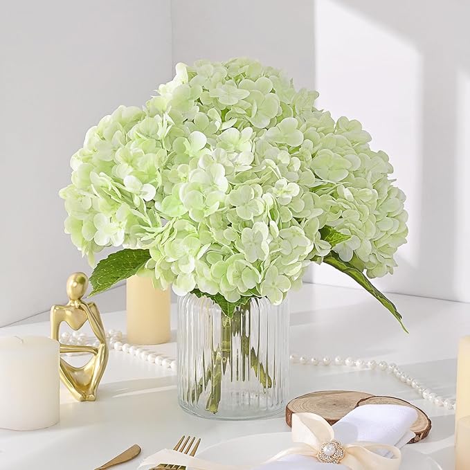 MARTINE MALL 2Pcs 21in Hydrangea Artificial Flowers, Latex Real Touch Hydrangeas Lifelike Large Hydrangea Flowers for Home Decor Party Arrangements Wedding Bouquets Centerpieces (Light Green)