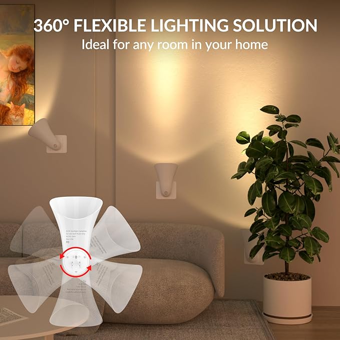 Plug in GU10 Wall Uplighter Lamp with Touch Control, 360° Rotatable Plugin Wall Wash GU10 Spotlight for Indoor Lighting, Indirect Lighting Inside, 5W Warm White 3000K LED Bulb Included