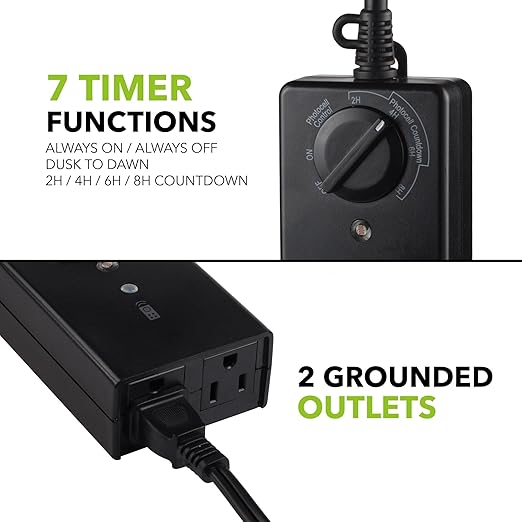 BN-LINK Outdoor Light Timer with Dusk to Dawn Sensor, 100 ft Range Remote Control, Weatherproof Dual Grounded Outlets, 15A 1/2HP, ETL Listed for Christmas and Halloween Decorations