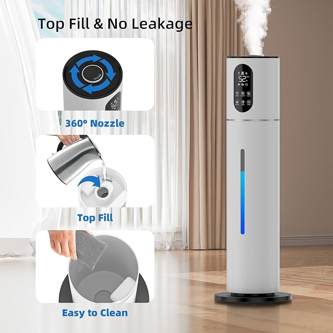 7.8L Smart Humidifier Large Room,2.1Gal humidifier for bedroom with Timer, 360°Nozzle, Top Fill Whole House Cool Mist Quiet Humidifiers for Plants Baby Kids Adults Office (White)