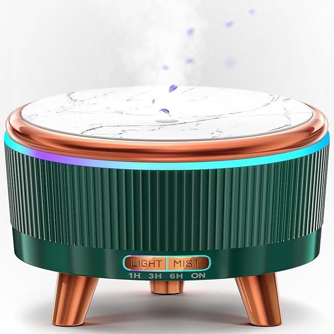 500ml Essential Oil Diffuser for Home, Quiet Diffusers for Essential Oils Large Room, Ultrasonic Aromatherapy Diffuser Scent Diffuser Fragrant Oil Humidifier Vaporizer for Bedroom, 7 LED Color, Green
