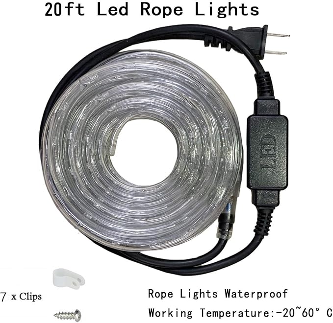 Red LED Rope Light, 20Ft LED Strip Lights Outdoor Waterproof Decorative Lighting for Indoor/Outdoor Decorations, Deck, Patio, Party and Bedroom Decorations