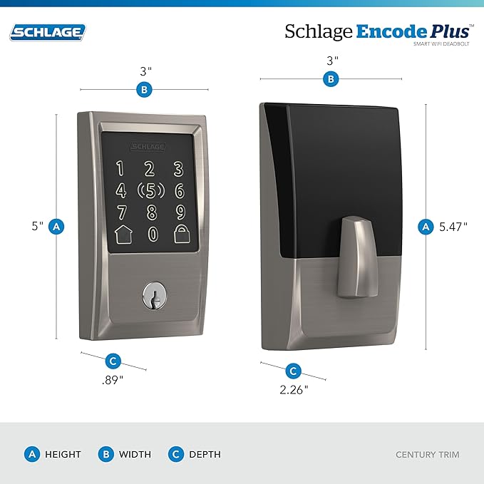Schlage Encode Plus Smart Wi-Fi Lock for Front Door, Keyless Entry Deadbolt, Unlock with Apple Watch, Built-in WiFi and App Control, Easy Install, Alexa & Apple HomeKit Compatible, Satin Nickel