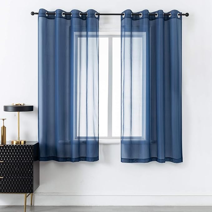 DUALIFE Navy Blue Sheer Curtains 63 Inch Length for Bedroom Dark Blue Sheer Curtains Panels with Grommet Sheer Voile Superior Drapes for Living Room 52 x 63 Inch Length 2 Panels Indigo Blue