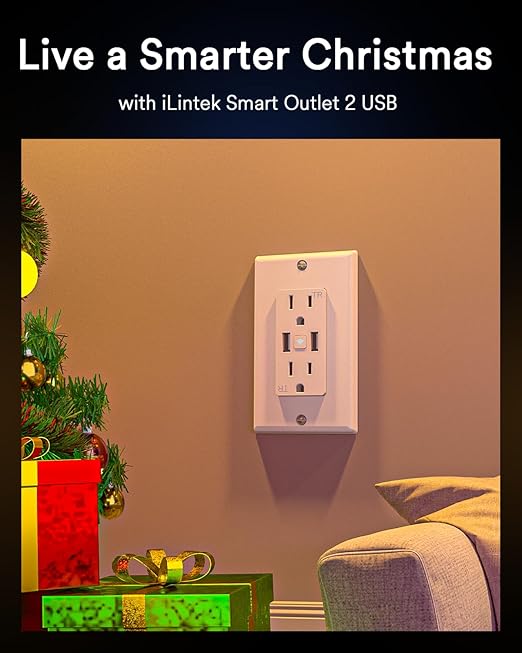 Smart in Wall Outlet, Standard Electrical Outlets with 2 USB Ports & 2 Plugs, Work with Alexa Google Home 15 Amp Outlet ETL FCC for Home Office