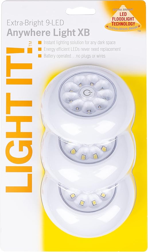 LIGHT IT! By Fulcrum, 30016-308 9-LED Anywhere Light XB, White, 3 Pack