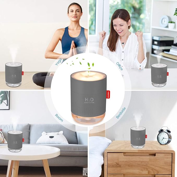 Portable Mini Cool Mist Humidifier, 500ml USB Personal Desktop Humidifier for Baby Bedroom Travel Office Home, Auto Shut-Off, 2 Mist Modes, Super Quiet, Gray