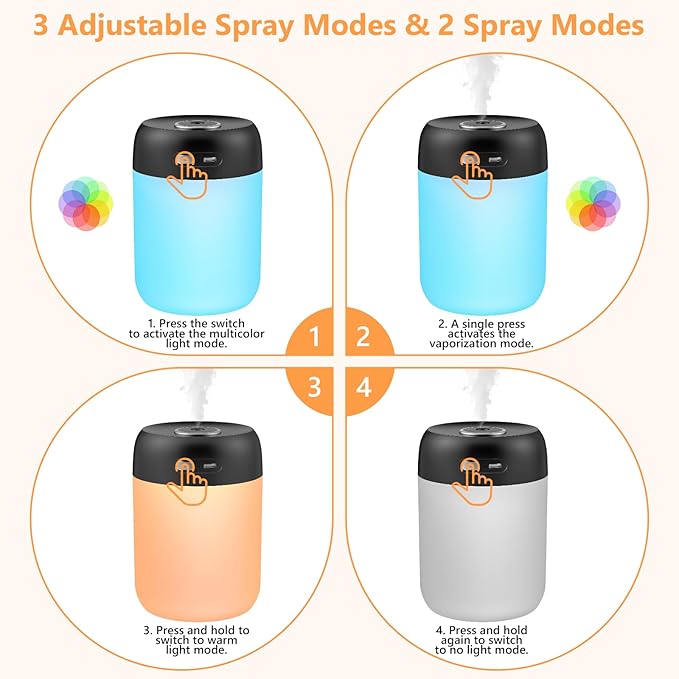 Portable Small Humidifier, 650ml Colorful Mini Humidifier for Bedroom, Office Desktop, Baby Room, Plants, Cool Mist Humidifiers(Black)