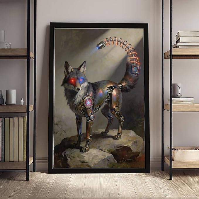 Framed Steampunk Fantasy Wall Art for Modern Living Room TV Wall Futuristic Industrial Style Decor Statement Artwork 12x18in